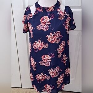 Love Reign Blue & Pink Floral Cold Shoulder Dress  Size M